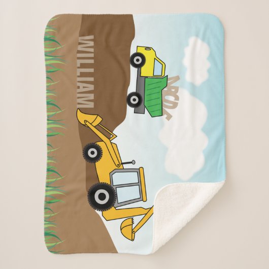 Gestreepte backhoe en Dump Truck Sherpa Deken (Voorkant)