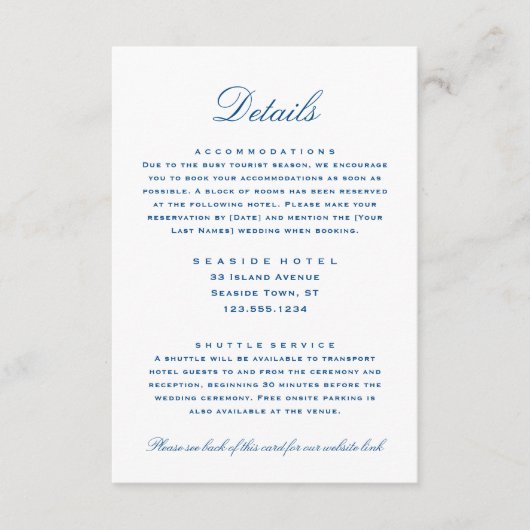 Gestreepte bas bruiloft Details Hotel Info QR code Informatiekaartje (Voorkant)