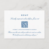 Gestreepte bas Elegant Navy Blue Online RSVP QR Co Informatiekaartje (Voorkant)