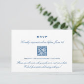 Gestreepte bas Elegant Navy Blue Online RSVP QR Co Informatiekaartje (Staand voorkant)