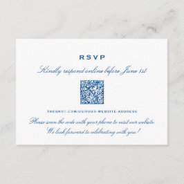 Gestreepte bas Elegant Navy Blue Online RSVP QR Co Informatiekaartje