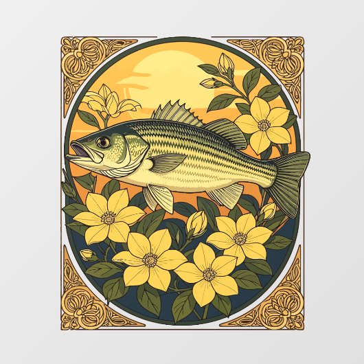 Gestreepte basrotsbaars en gele jasmijnbloemen raamsticker (Vel)