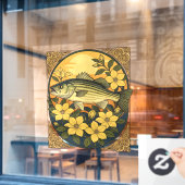 Gestreepte basrotsbaars en gele jasmijnbloemen raamsticker (Cafe Raam)