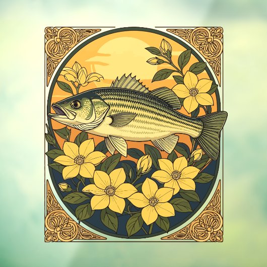 Gestreepte basrotsbaars en gele jasmijnbloemen raamsticker (Vel 3)