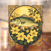 Gestreepte basrotsbaars en gele jasmijnbloemen raamsticker (Vel 2)