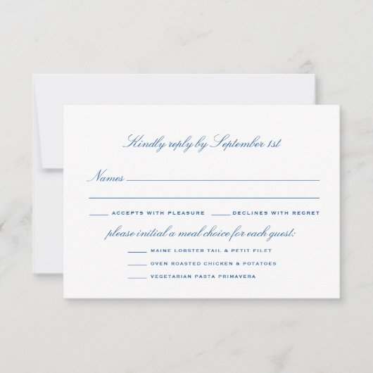 Gestreepte Bass Maaltijd Opties Elegant Bruiloft RSVP Kaartje (Voorkant)