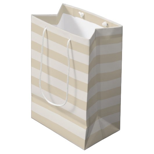 Gestreepte Beige Ivoor Elegant Medium Gift Bag Cadeauzakje (Voorkant Gekanteld)