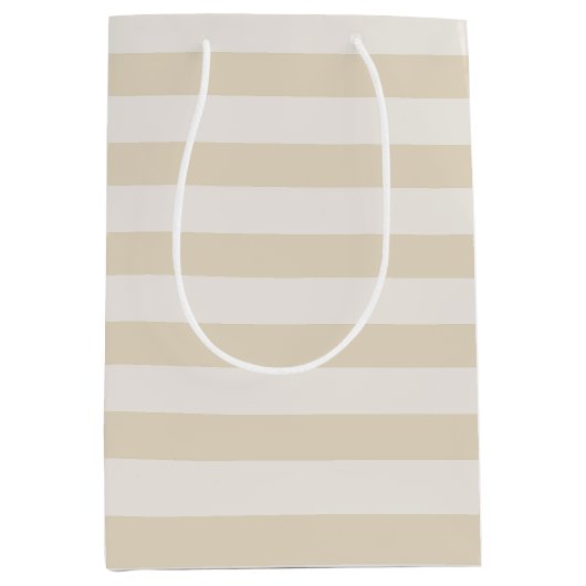 Gestreepte Beige Ivoor Elegant Medium Gift Bag Medium Cadeauzakje (Voorkant)