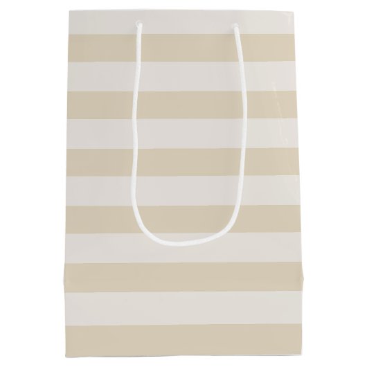 Gestreepte Beige Ivoor Elegant Medium Gift Bag Medium Cadeauzakje (Achterkant)