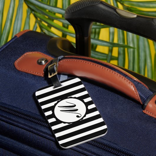 Gestreepte Black White - aangepast monogram Bagage Bagagelabel (Voorkant Insitu 1)