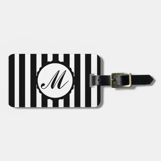 Gestreepte Black White - aangepast monogram Bagage Bagagelabel (Voorkant horizontaal)