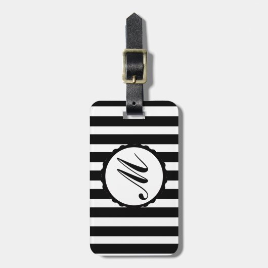 Gestreepte Black White - aangepast monogram Bagage Bagagelabel (Voorkant verticaal)