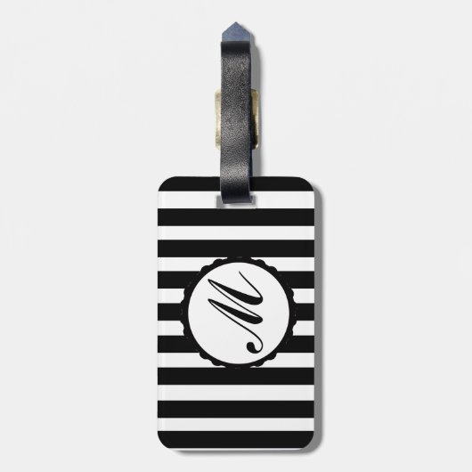 Gestreepte Black White - aangepast monogram Bagage Bagagelabel (Achterkant verticaal)