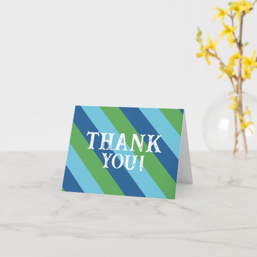Gestreepte Blauw en Groen Gevouwen Dank u Noteer K Kaart (Gele Bloem)