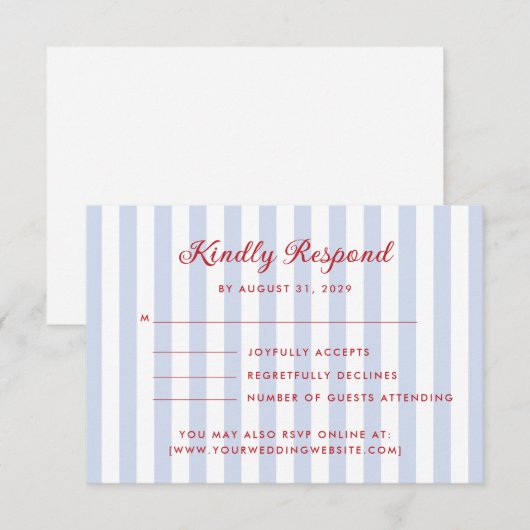 Gestreepte blauw en rode bruiloft RSVP Kaart (Voorkant / Achterkant)
