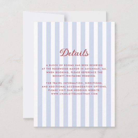 Gestreepte blauw en rood bruiloft details Kaart (Voorkant)