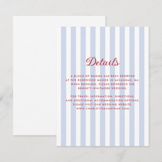 Gestreepte blauw en rood bruiloft details Kaart (Voorkant / Achterkant)