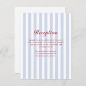 Gestreepte blauw en rood bruiloft receptie Kaart (Voorkant / Achterkant)