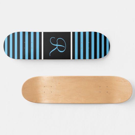 Gestreepte Blauw en Zwart Custom Initiaal Letter Persoonlijk Skateboard (Horizontaal)