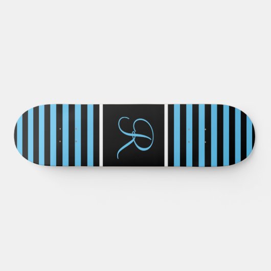 Gestreepte Blauw en Zwart Custom Initiaal Letter Persoonlijk Skateboard (Horizontaal)