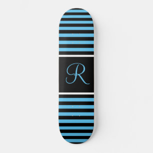 Gestreepte Blauw en Zwart Custom Initiaal Letter Persoonlijk Skateboard
