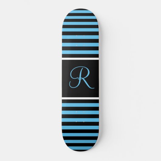 Gestreepte Blauw en Zwart Custom Initiaal Letter Persoonlijk Skateboard (Voorkant)
