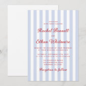 Gestreepte blauwe en rode huwelijksuitnodiging kaart (Voorkant / Achterkant)