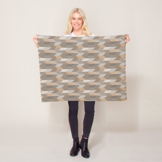 Gestreepte Blauwe, Gele, Olijfgroene Chevron. Fleece Deken (In situ)