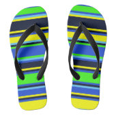 Gestreepte blauwe, Limoen en gele unisex Teenslipp Teenslippers (Voetbed)
