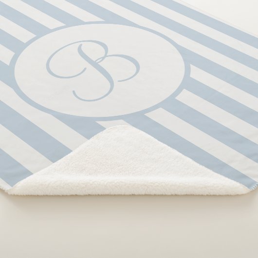 Gestreepte blauwe mist van wit monogram sherpa deken (3/4)