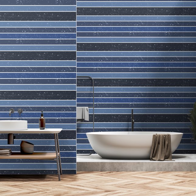 Gestreepte Blauwe Strepen Behang (Badkamer)
