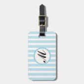 Gestreepte Blauwe Witte Douane Monogram Bagagelabel (Voorkant verticaal)