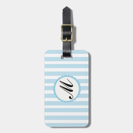 Gestreepte Blauwe Witte Douane Monogram Bagagelabel (Voorkant verticaal)