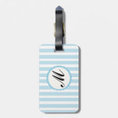 Gestreepte Blauwe Witte Douane Monogram Bagagelabel (Achterkant verticaal)