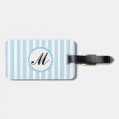 Gestreepte Blauwe Witte Douane Monogram Bagagelabel (Achterkant horizontaal)