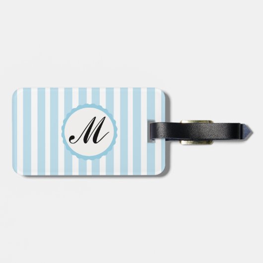 Gestreepte Blauwe Witte Douane Monogram Bagagelabel (Achterkant horizontaal)