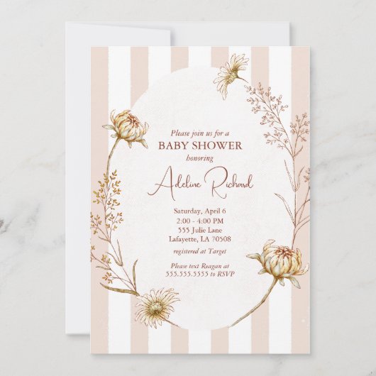  Gestreepte Bloemen Baby shower Uitnodiging (Voorkant)