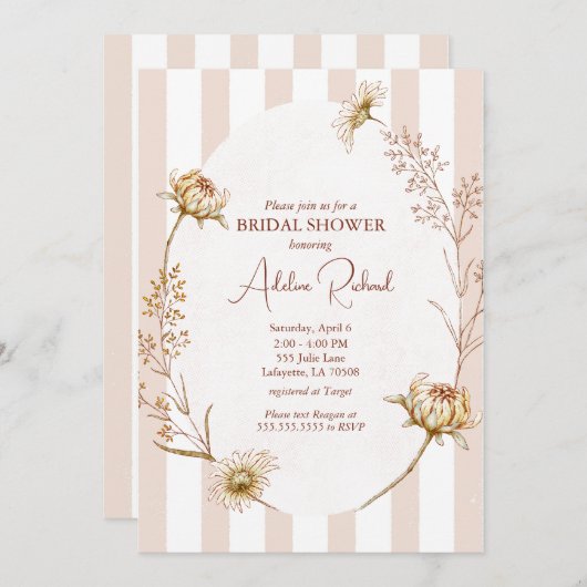  Gestreepte Bloemen Bruids Douche Uitnodiging (Voorkant / Achterkant)