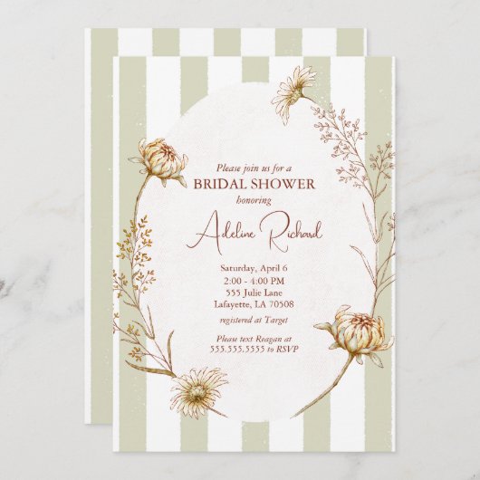  Gestreepte Bloemen Bruids Douche Uitnodiging (Voorkant / Achterkant)