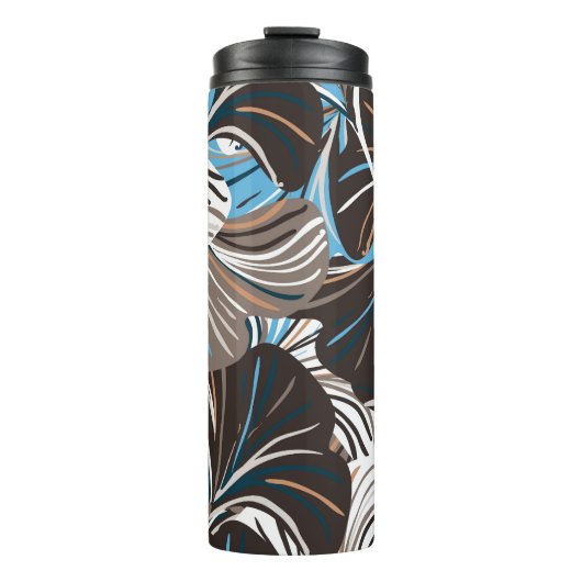 Gestreepte bloemen en bladeren: bloemen. thermosbeker (Voorkant)