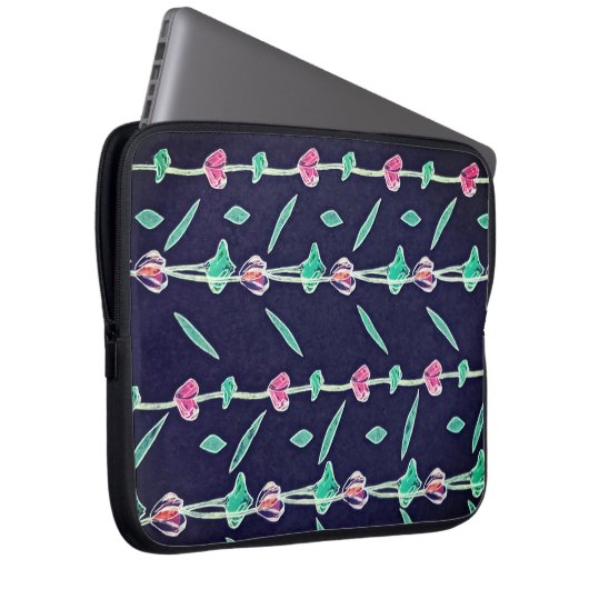 Gestreepte bloemen laptop sleeve (Voorkant Rechts)