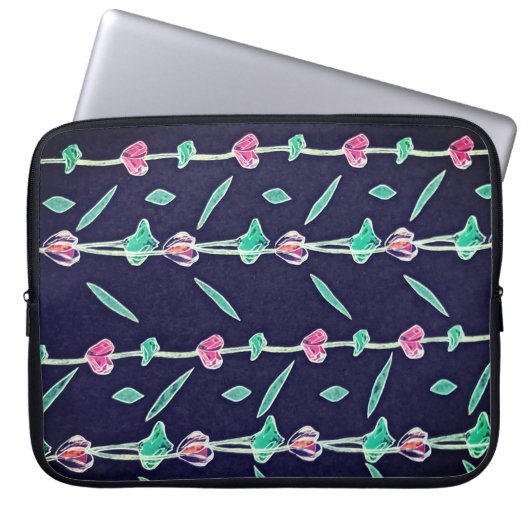 Gestreepte bloemen laptop sleeve (Voorkant)