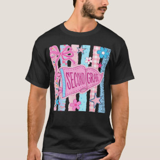 Gestreepte bloemenvlag terug naar school tweede kl t-shirt