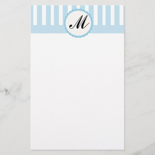 Gestreepte Blue White - aangepast monogram Briefpapier (Voorkant)