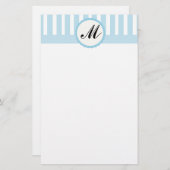 Gestreepte Blue White - aangepast monogram Briefpapier (Voorkant / Achterkant)