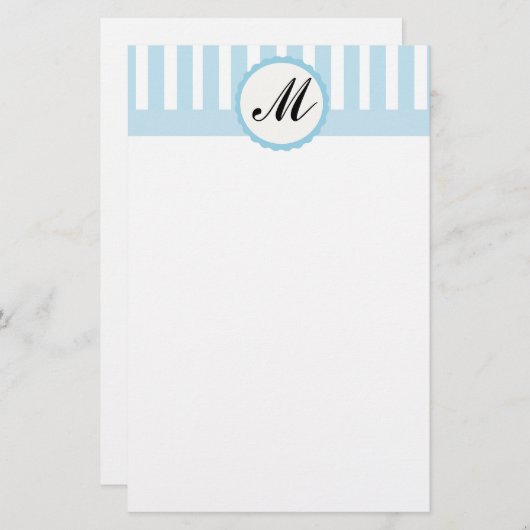 Gestreepte Blue White - aangepast monogram Briefpapier (Voorkant / Achterkant)