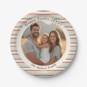Gestreepte Boho Pasen met Foto & Naam Papieren Bordje (Voorkant)
