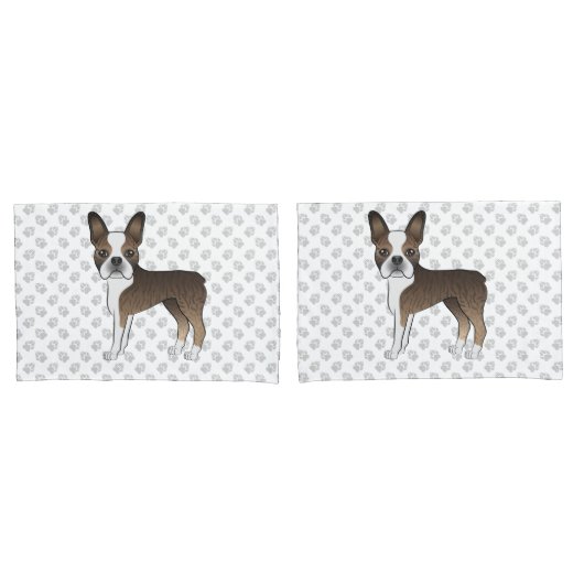 Gestreepte Boston Terrier Cartoon Honden & Pootjes Kussensloop (Voorkant-Set)
