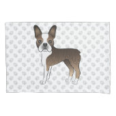 Gestreepte Boston Terrier Cartoon Honden & Pootjes Kussensloop (Voorkant-Links)