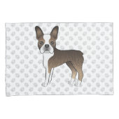 Gestreepte Boston Terrier Cartoon Honden & Pootjes Kussensloop (Voorkant-Rechts)